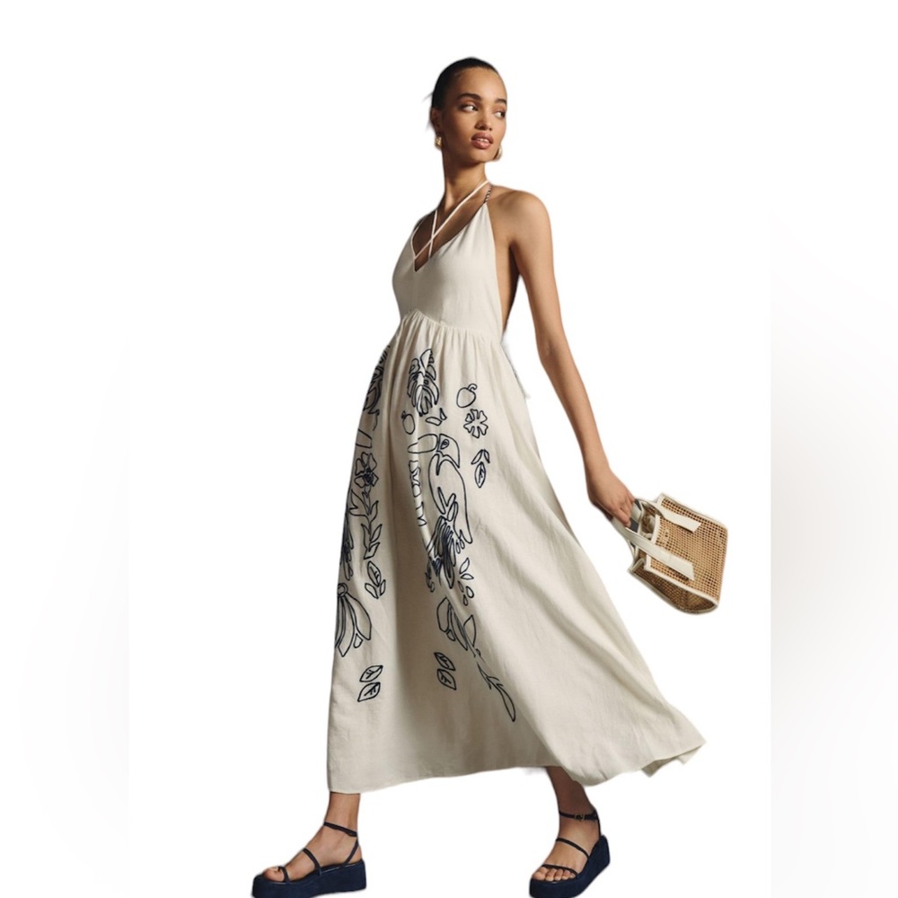 Farm Rio Embroidered Halter Maxi Dress Size:MP NWT